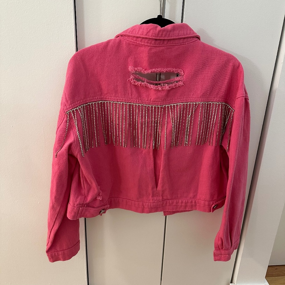 Hot Pink Fringe Jean Jacket